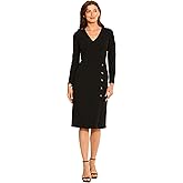 Maggy London Womens V-Neck Midi with Side Skirt Buttons Detail