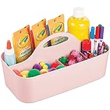 mDesign Plastic Portable Craft Storage Organizer Caddy Tote, Divided Basket Bin with Handle for Craft, Sewing, Art Supplies -