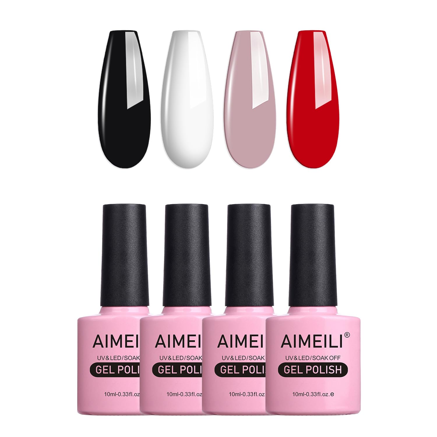 AIMEILI Gel Nail Polish Set Soak Off UV LED Gel Polish Black White Nude Red Multicolour/Mix Colour/Combo Colour Of 4pcs X 10ml - Gift Kit 19