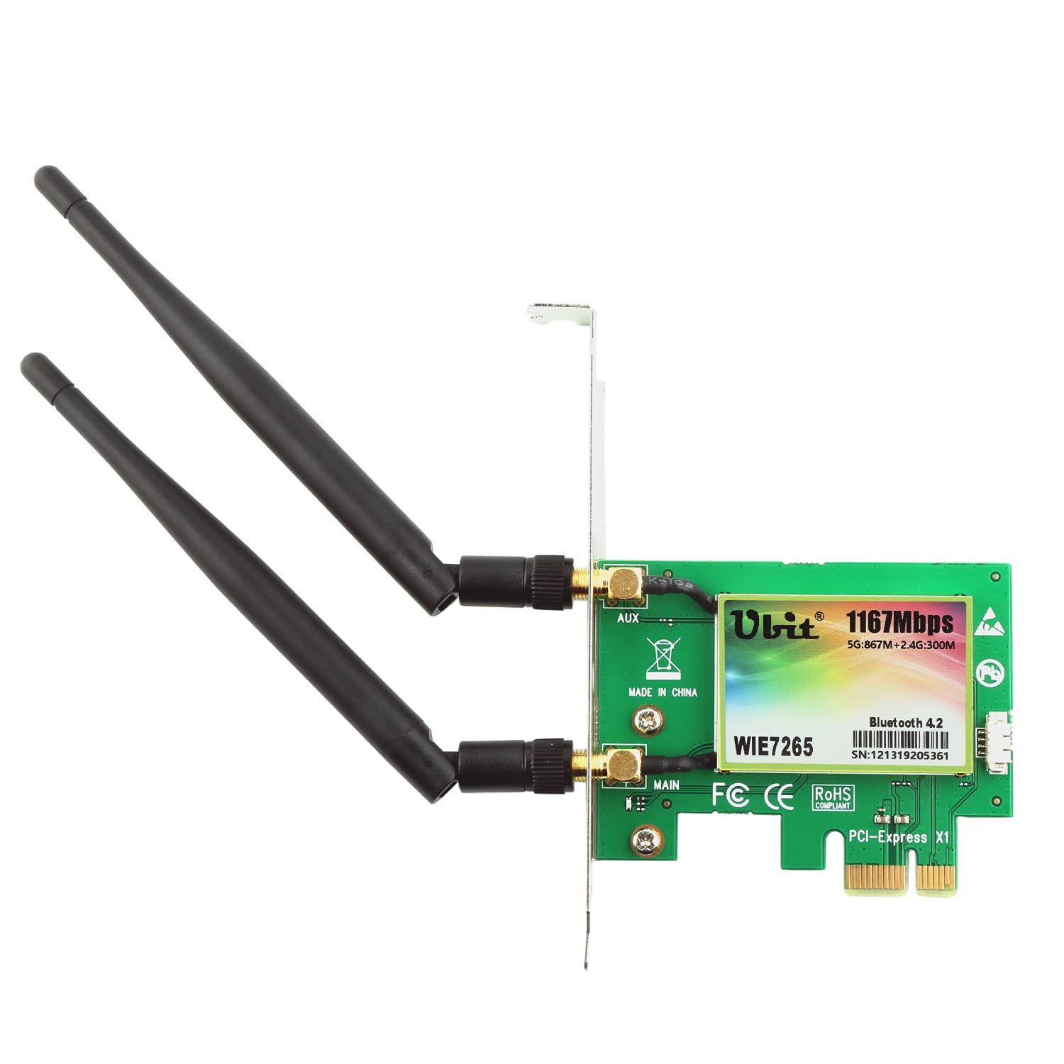 Photo 1 of Ubit Network Card, WiFi Adapter AC 7265, AC1200Mbps pcie WiFi Bluetooth Card, 6dBi Antenna Wireless Dual Band (5G/2.4G) WiFi Card for Desktop pc