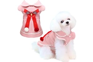 BAEJMJK Dog Winter Dress Bowknot Warm Girl Puppy Christmas Dress Cute Doggie Clothes for Small Dogs Cats Rabbit(Pink,Medium)