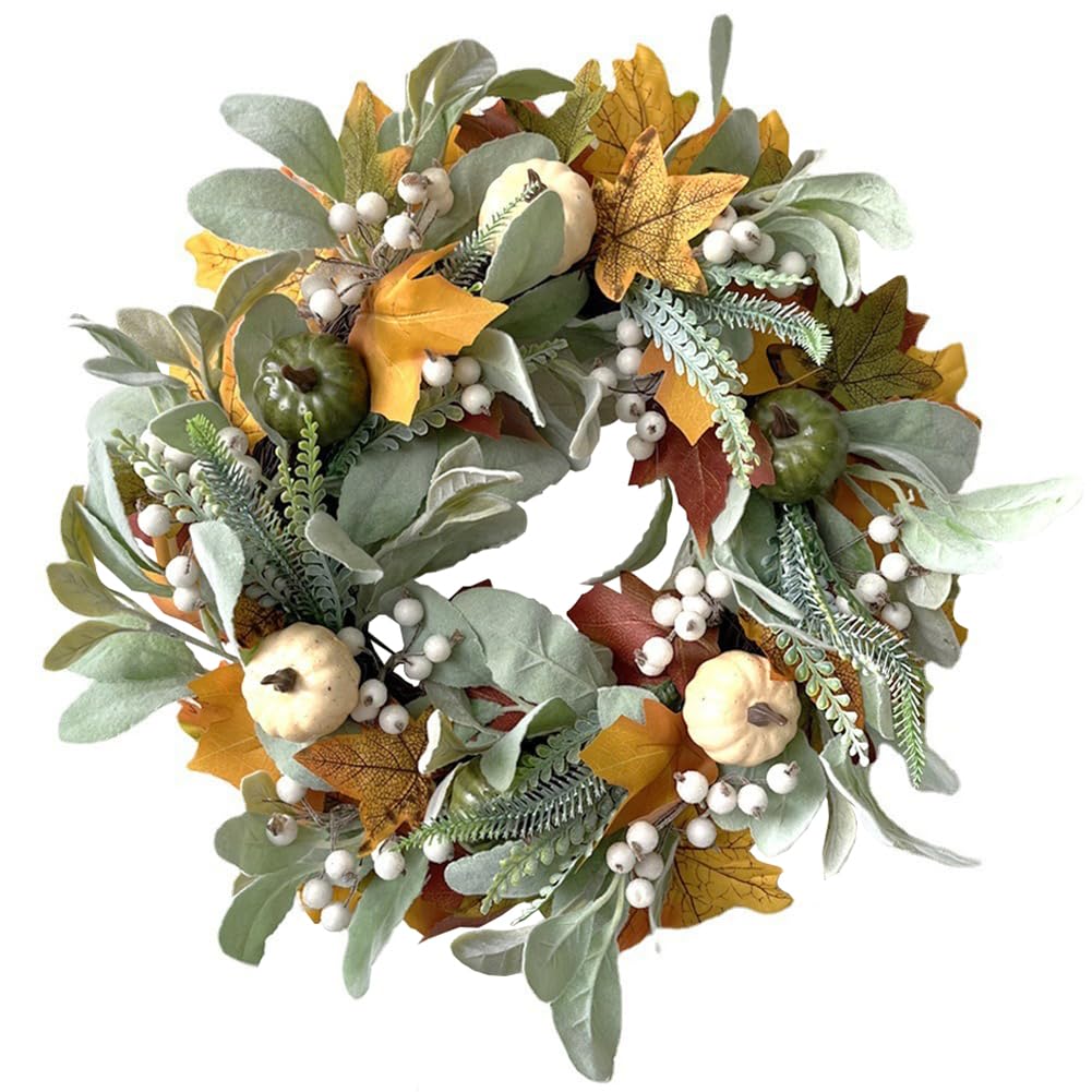 Photo 1 of 15 Inches Pumpkin Fall Wreath Artificial Wildflower with Berries for Halloween Thanksgiving Christmas Farmhouse Fall Décor