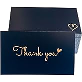 RXBC2011 100 Little Thank You Cards Gold Heart Design Bulk Thank you Notes for All Occasions 3.5 x 2 Inch Black