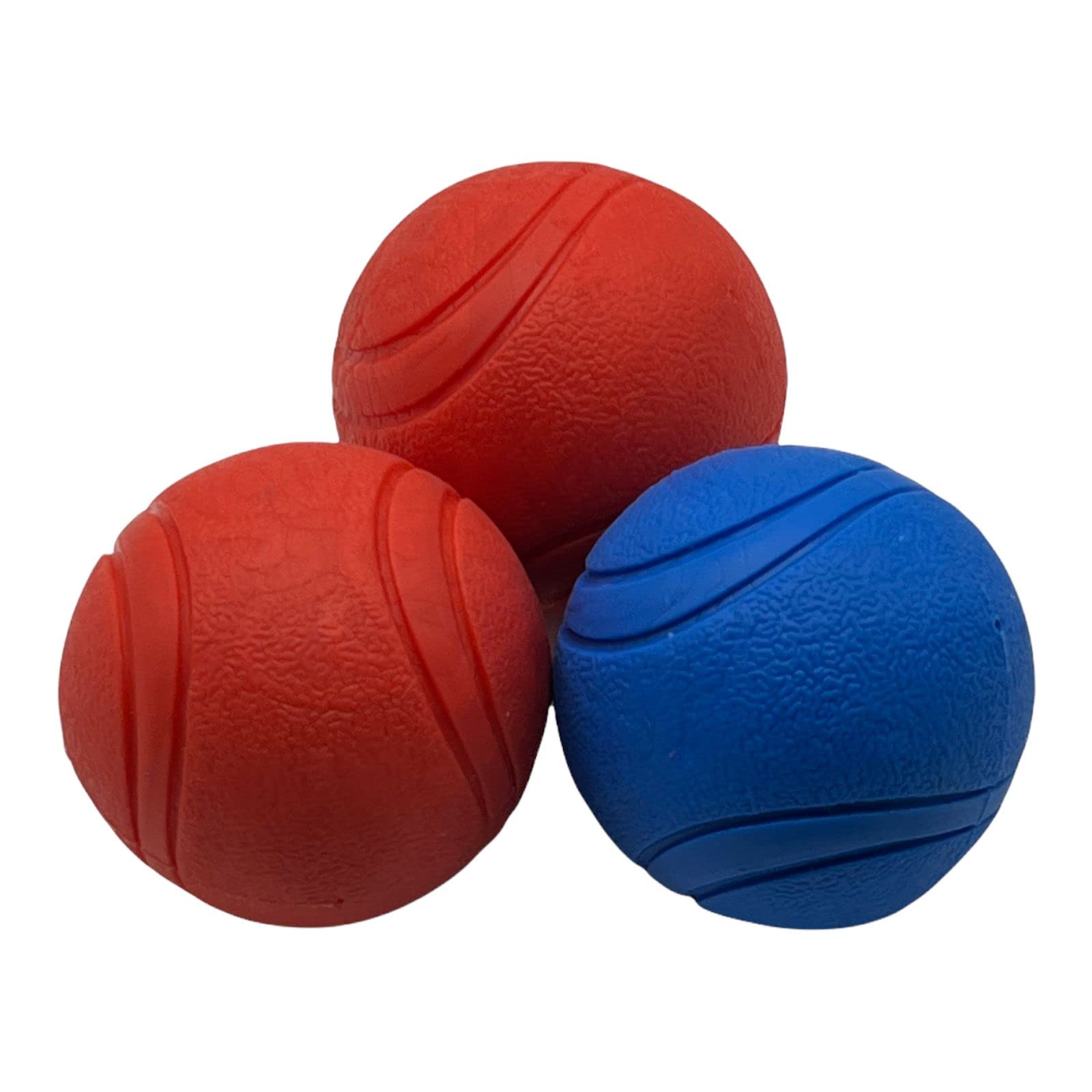Pet Guru Dog Training High Bounce Medium & Large Solid Ball Doggy Play Balls Hours for Fun for All Dogs and Puppies Solid TRP Rubber Boomer Ball Funny Chew Play Toys (6.5 CM MEDIUM, 1 BLUE 2 RED)