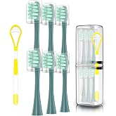 MediGenius 6 Pack Replacement Brush Head Foroclean Electric Toothbrush-Green