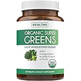 USDA Organic Super Greens Supplement - Organic Greens Fruits and Vegetable Supplement for Adults with 28 Superfood Complex with Superfruits Roots Herbs & More - Vegan & Non-GMO (Up to 1 Month Supply)