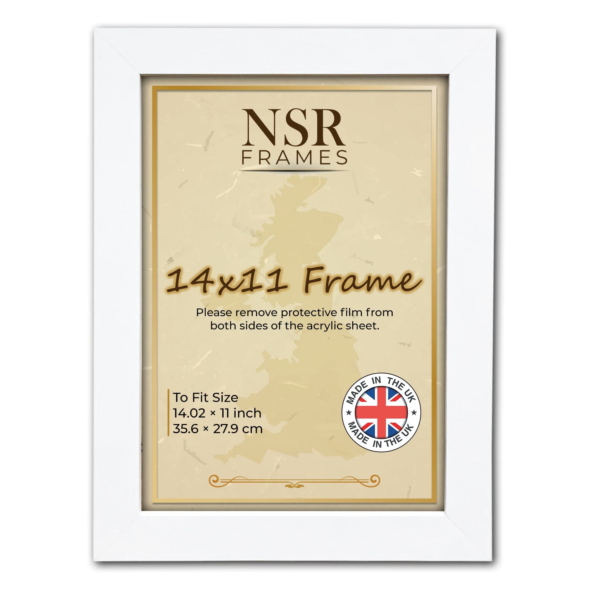 14 x 11 Inch White Picture Photo Frame (35.6x27.9 cm) - Flat Wall Mount Hang Hooks Poster Wooden Portrait/Panoramic Acrylic Display
