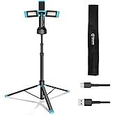 5000 Lumen Work Light with Stand, GoGonova 67'' Rechargeable Cordless Work Light with Triple LED Lamps, 1200/2500/5000 Lumen, 4500/7000K Dimmable Led Work Light Kit with Detachable Tripod