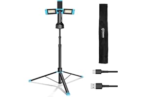 5000 Lumen Work Light with Stand, GoGonova 67'' Rechargeable Cordless Work Light with Triple LED Lamps, 1200/2500/5000 Lumen, 4500/7000K Dimmable Led Work Light Kit with Detachable Tripod