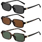 MASDUN Polarized Narrow Rectangle Sunglasses for Women Men Trendy Y2k Retro 90s Sun Glasses (3 Pack)