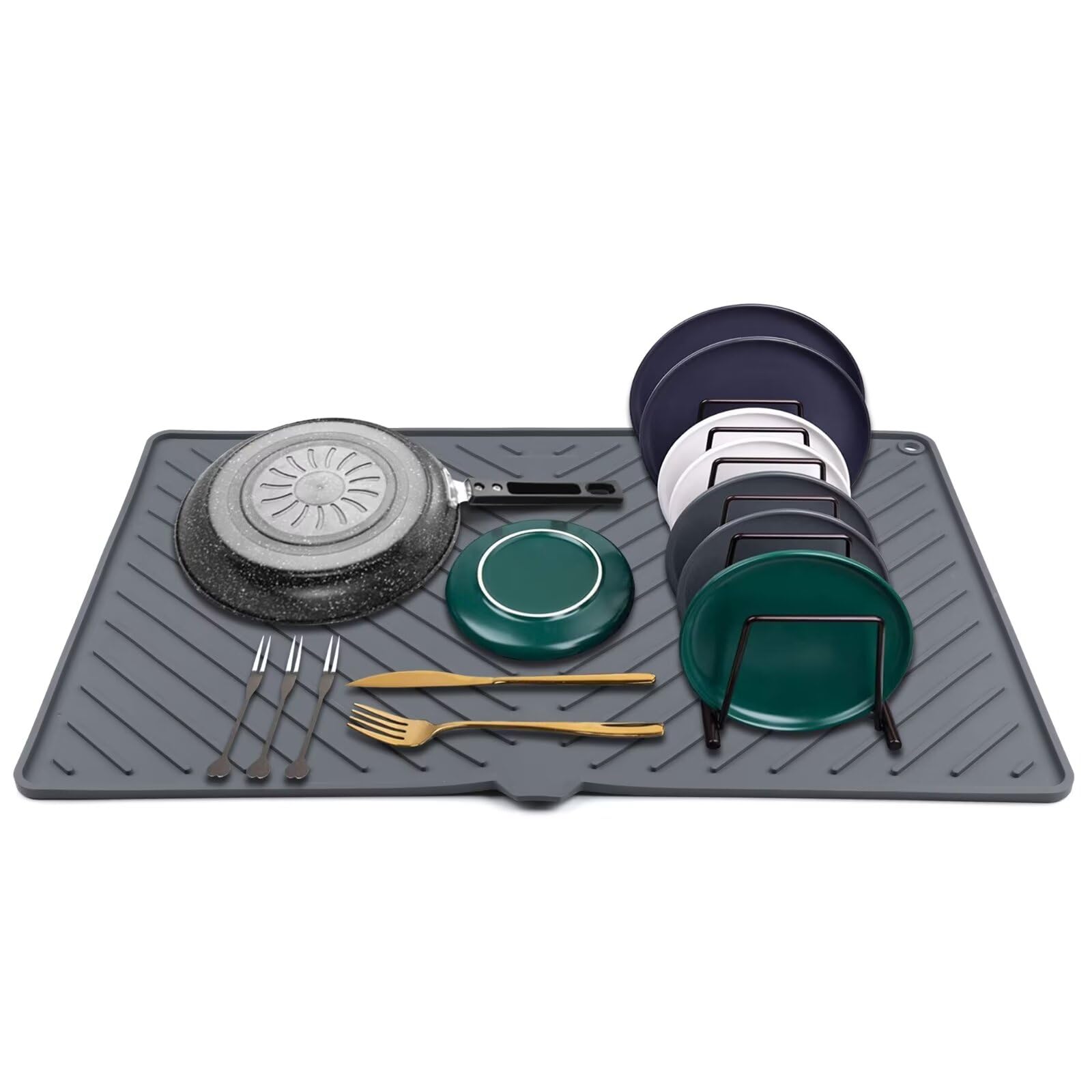 Silicone Dish Drying Mat - Large Draining Board Mat for Kitchen, Heat Resistant, Quick Drying - 17*12'' Washing Up Drainer Mat by IYYI (Grey, 23.5*15.2'')