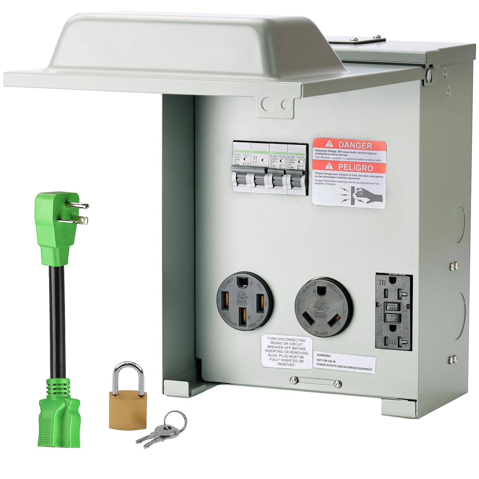 Photo 1 of RVINGPRO ETL Listed RV Temporary Power Outlet Panel with Breaker, with 20, 30, 50 Amp RV Receptacle, RV Electrical Outlet Breaker Panel for RV, Camper, Travel Trailer