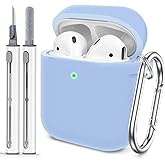 Woyinger for AirPods 1/2 Case Cover, Come with Cleaner Kit, Soft Silicone Protective Cover with Buckle, Compatible with AirPods 2nd 1st Generation Charging Case, Front LED Visible, Sky Blue