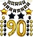Gold 90 Birthday Party Decorations Set - Large, 40 Inch | Black and Gold Mylar Star Balloons with Happy 90th Birthday Banner | Black 90th Birthday Party Supplies | 90 Year Old Birthday Decorations Kit