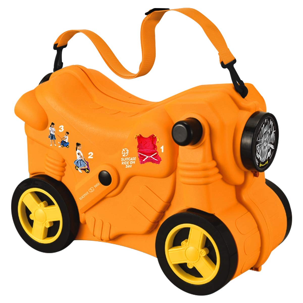 Macallen Children Suitcase Ride on Luggage for Baby Girls and Boys Travel Childrens 3 Years and Above Motorcycle Model with Rolling Wheels 47 x 21 x 34 centimetres Orange