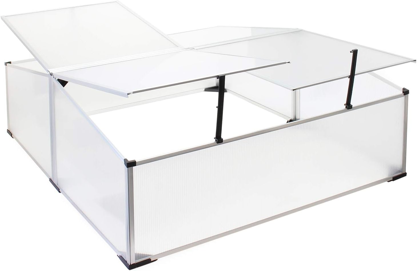 Frühbeet Doppel-Gewächshaus aus Aluminium, 100x120x40cm, arretierbares Dach, witterungsbeständig