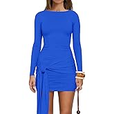 Misng Women's Sexy Long Sleeve Bodycon Mini Dresses Ruched Club Party Short Dress
