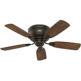 Hunter 42 inch Indoor Ceiling Fan No Light - Bronze Ceiling Fan without Light, Low Profile Mount, 5 Blades, For Bedroom, Living Room, or Kitchen, Pull Chain - Low Profile IV 51061, New Bronze
