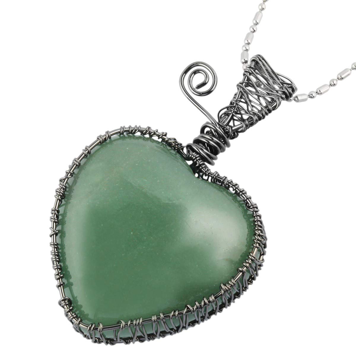 mookaitedecor Green Aventurine Healing Crystal Heart Pendant Necklace for Women Mum Wife, Boho Style Fancy Wire Wrapped Reiki Chakra Tumbled Stone Necklace Quartz Jewellery Mother's Day Crystal Gift