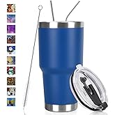 SYACOT 30oz Tumbler Double Wall Stainless Steel Vacuum Insulated Travel Mug with Splash-Proof Lid Metal Straw and Brush
