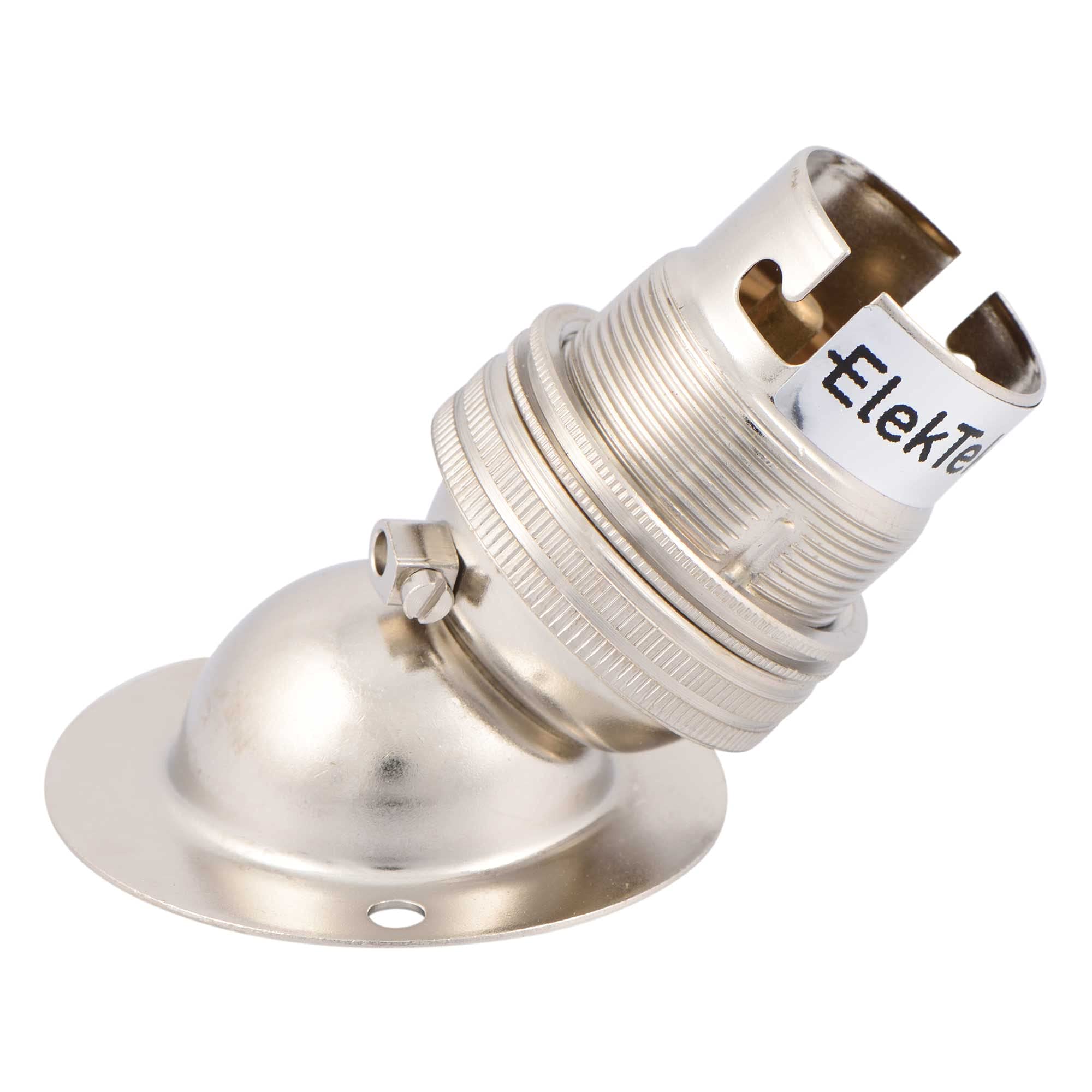 ElekTek Nickel Angle Batten B22 BC Bayonet Cap Lamp Light Bulb Holder Socket with Shade Ring - Made in UK