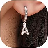 Initial Dangle Hoop Earrings Silver Cubic Zirconia Alphabet Drop Earrings Dainty Hinged Huggie Earrings 26 Letters A To Z