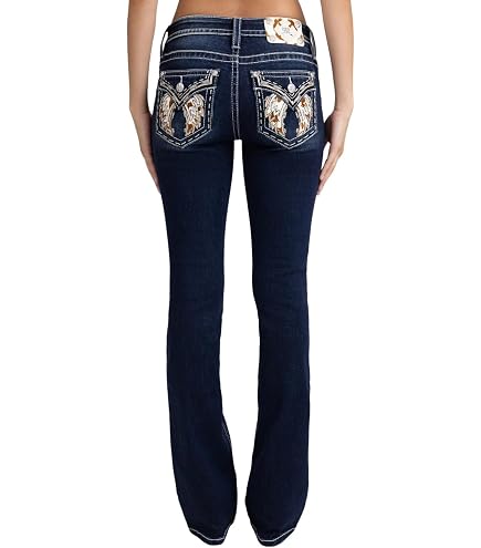 Miss Me Women's Mid-Rise Floral Embellished Steer Bull Boot Cut
