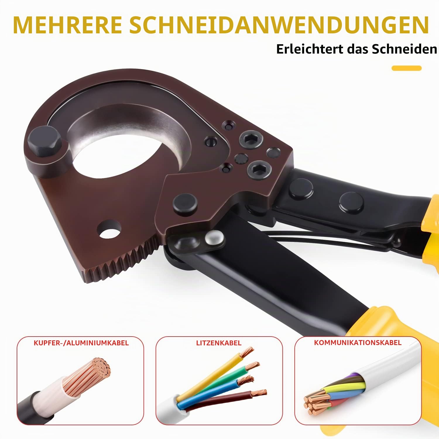 Flytuo FT-325 Ratschenkabelschneider Schwerlast-Werkzeug für Aluminium, Kupfer und elektrische Kabel bis zu 240mm² 3