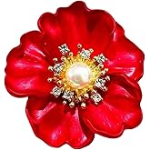 Crystal Red Flower Brooch Pins for Women Elegant Enamel Rhinestone Floral Brooches Pin Fashion Jewelry for Party Dance Wedding Banquet Brooch for Women Gift