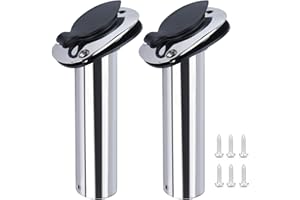 Hoffen 2Pcs Boat Stainless Steel Fishing Rod Holder Flush Mount 15/30/90 Degree with PVC Cap,Inner Tube and Gasket