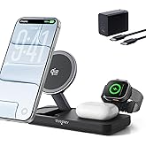 THREEKEY 3 in 1 iPhone 17 Charging Station,MagSafe Charger Compatible, Qi2 25W MFi Certified Wireless Charger Stand for iPhone 17/16/15/14/13/12, Apple Watch, AirPods(45W Adapter Included)