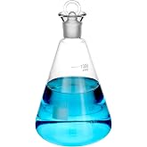 QWORK 1000ml Lodine Flask with Stopper, Thick Wall Flask with 24/29 Standard Conical Outer Connection, Heavy Duty Borosilicate Glass Erlenmeyer Flask Interchangeable Stopper, Conical Shape