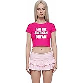 Baby Tees for Women Y2k - I Am The American Dream Funny Short Sleeve Crew Neck Crop Tops Going Out Top T-Shirt