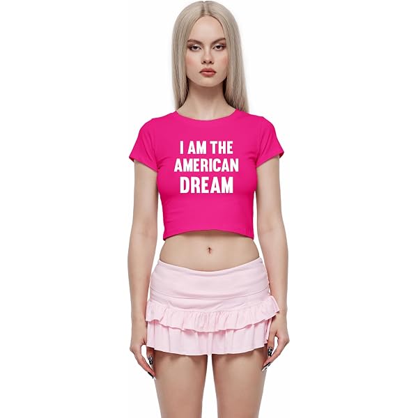 CHERRYKITTEN Y2K Baby Tee For Women - "I Am The American Dream" Funny Crop Top, Short Sleeve Crewneck