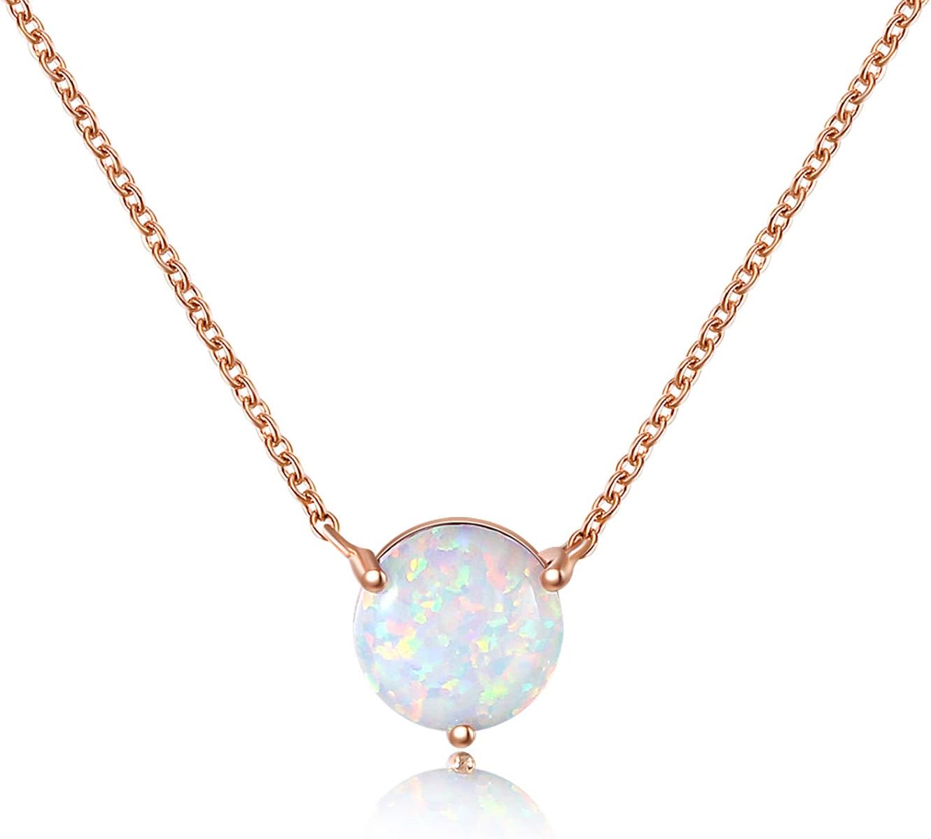 QUINBY Created Opal Necklace Rose Gold Dainty Opal Pendant Necklace for Women 8mm/ 5m