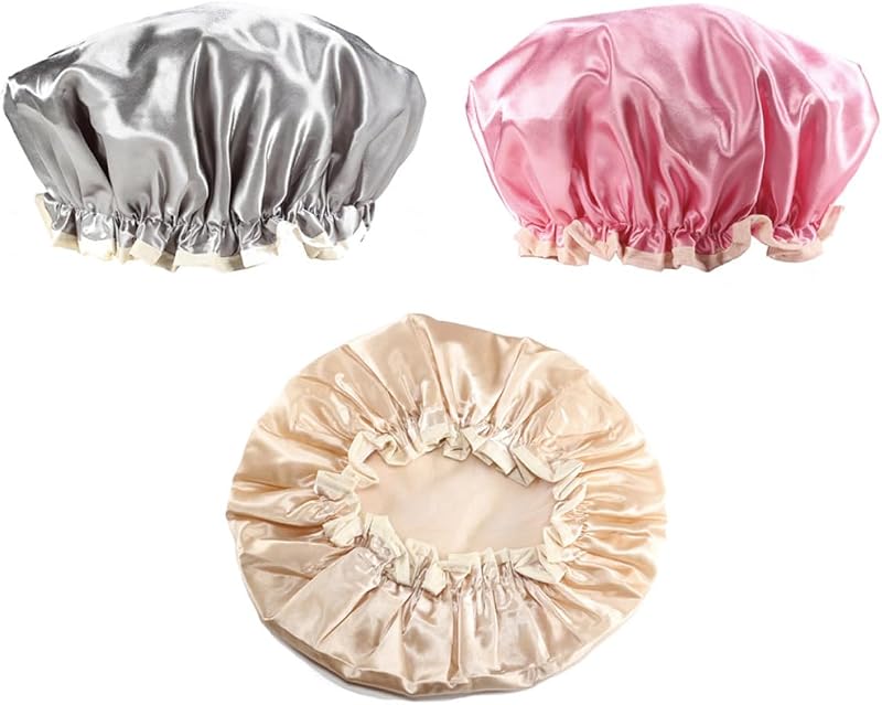 Beaupretty 3pc Shower Caps Large Elastic Polyester Bathing Spa Hair Protect