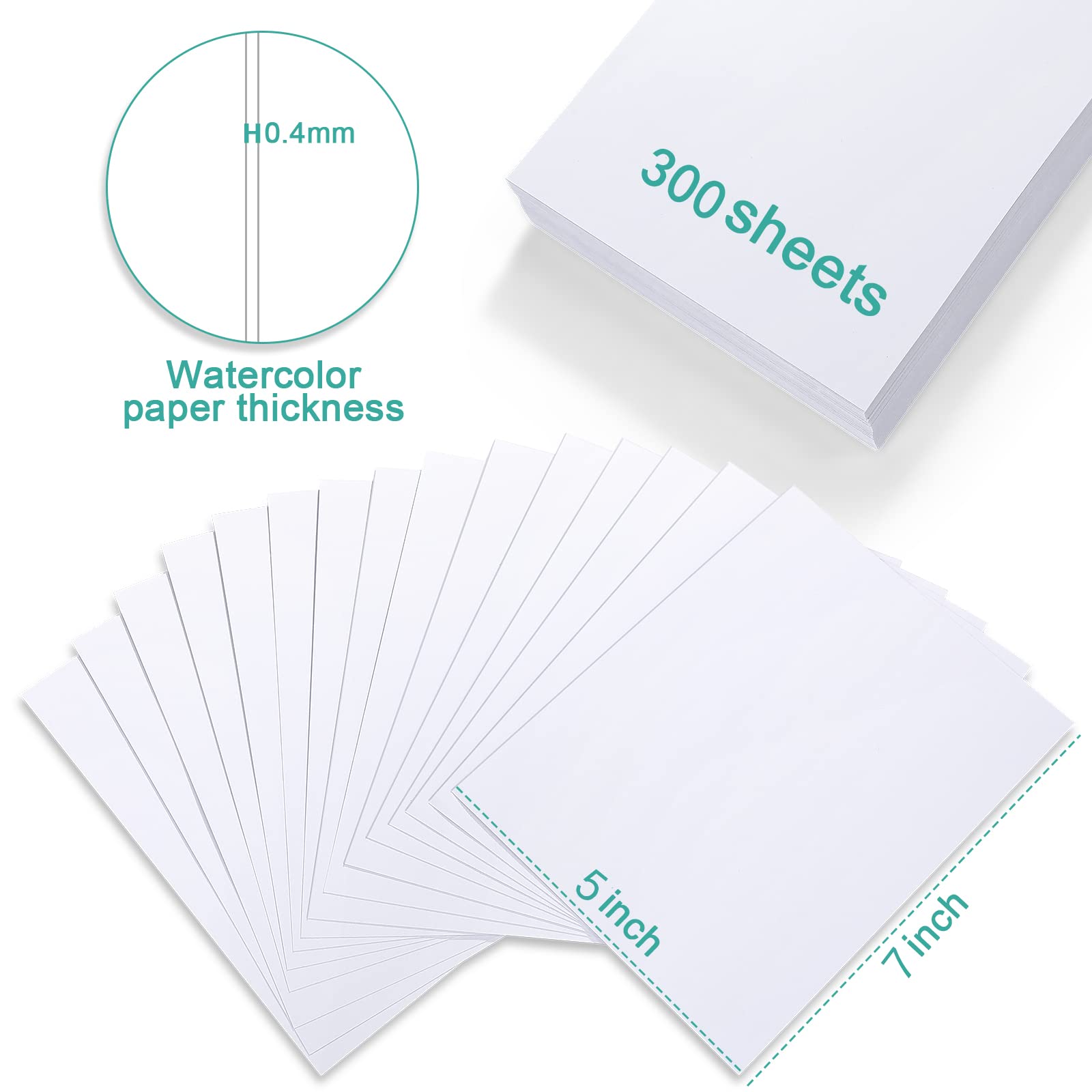 TaoBary 300 Pcs Watercolor Paper Sheet Bulk White Cold Press Paper Pack 110 lb 230 GSM Sketch Painting Watercolor Pad for Watercolorist Beginning Artists Adults Drawing Craft(5 x 7 Inch,230 GSM)