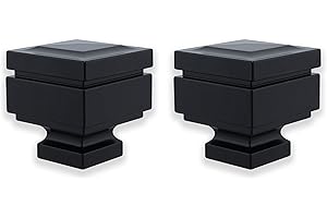 BLASTHOME® Luxury Step Square Finials – Fits Only Signature Collection Curtain Rods (Rod Not Included) – Premium Quality, Heavy Metal – Set of Two – Tuxedo Black Finish