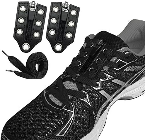 No Tie Shoelaces, ILIVABLE Leather Self-Locking Sliders Zipper Lacing Solution Running Shoe lace for Mens, Womens, Seniors &amp; Kids Shoes, Cleats, Boots (Black)