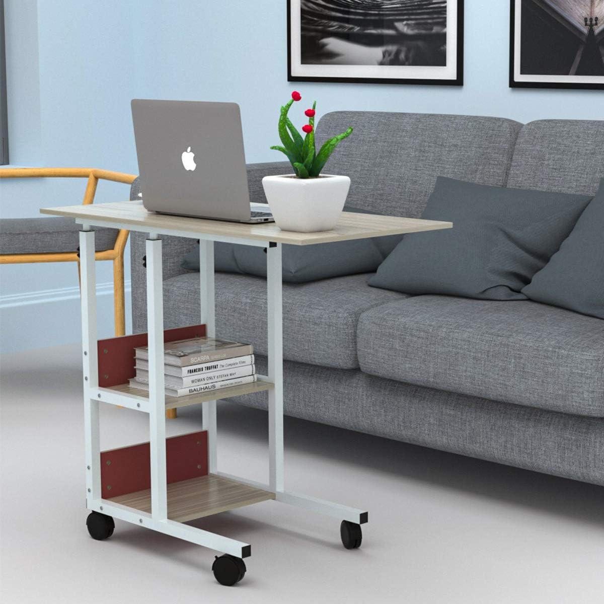 JACENTHOME Home Office Desk 31x16'' Movable Height Adjustable Modern Computer PC Notebook Writing Workstation Laptop Table with Wheels for Study Room Bedroom Living Room: Kitchen & Dining