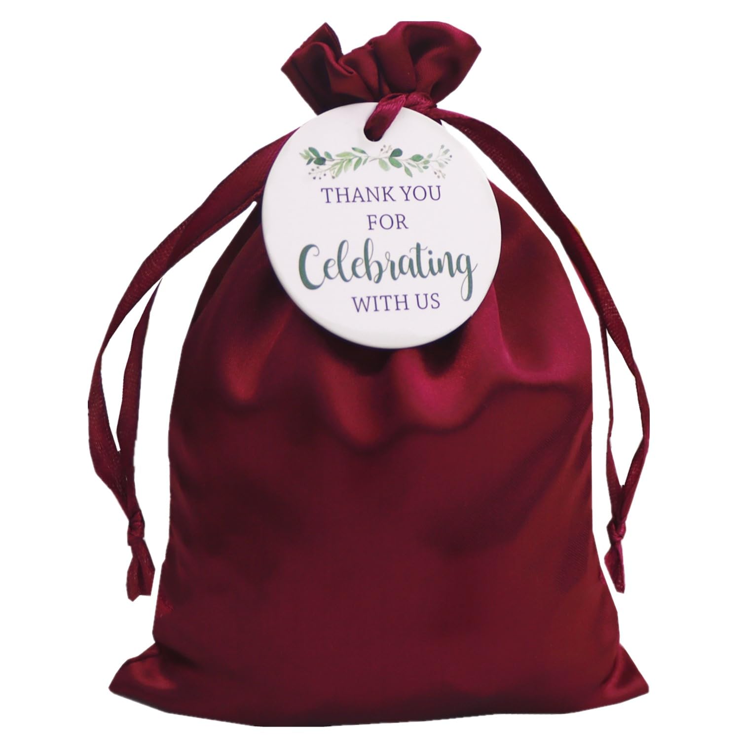Photo 1 of 30PCS Burgundy Satin Gift Bags with Drawstring and Thank You Tags, 5x7 Inches Silk Jewelry Bag, Party Favor Bags, Cloth Candy Pouch for Baby Shower, Bridal Shower, Christmas, Birthday, Wedding