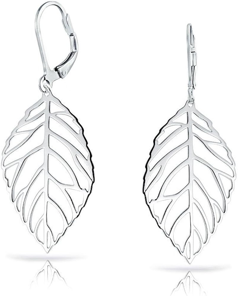 Boho Open Filigree Leaf Feather Native American Style Dangle Drop Lever Back Earrings For Women Teen 925 Sterling Silver