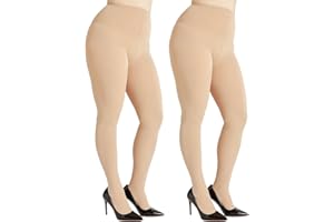 G&Y 2 Pairs Women's Plus Size Opaque Tights - 100D Control Top Pantyhose with Reinforced Toes