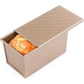 Amagabeli Pullman Loaf Pan with Lid Nonstick Bakeware 9”x4” Carbon Steel Corrugated Bread Toast Box Mold for Cooking Oven Baking Roasting Toaster Bake Mold Homemade Cakes Baking Golden