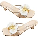 MakeMeChic Women's Flower Kitten Heels Floral Summer Beach Sandals