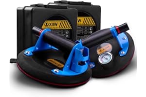 XIIW 8" Glass Suction Cups to Lift Large Glass 2 Pack, Handheld Vacuum Glass Suction Lifter with Metal Handle & Pressure Gauge Glass Suction Sucker Tool for Replace Windshield Tile Granite Windows, 800lbs