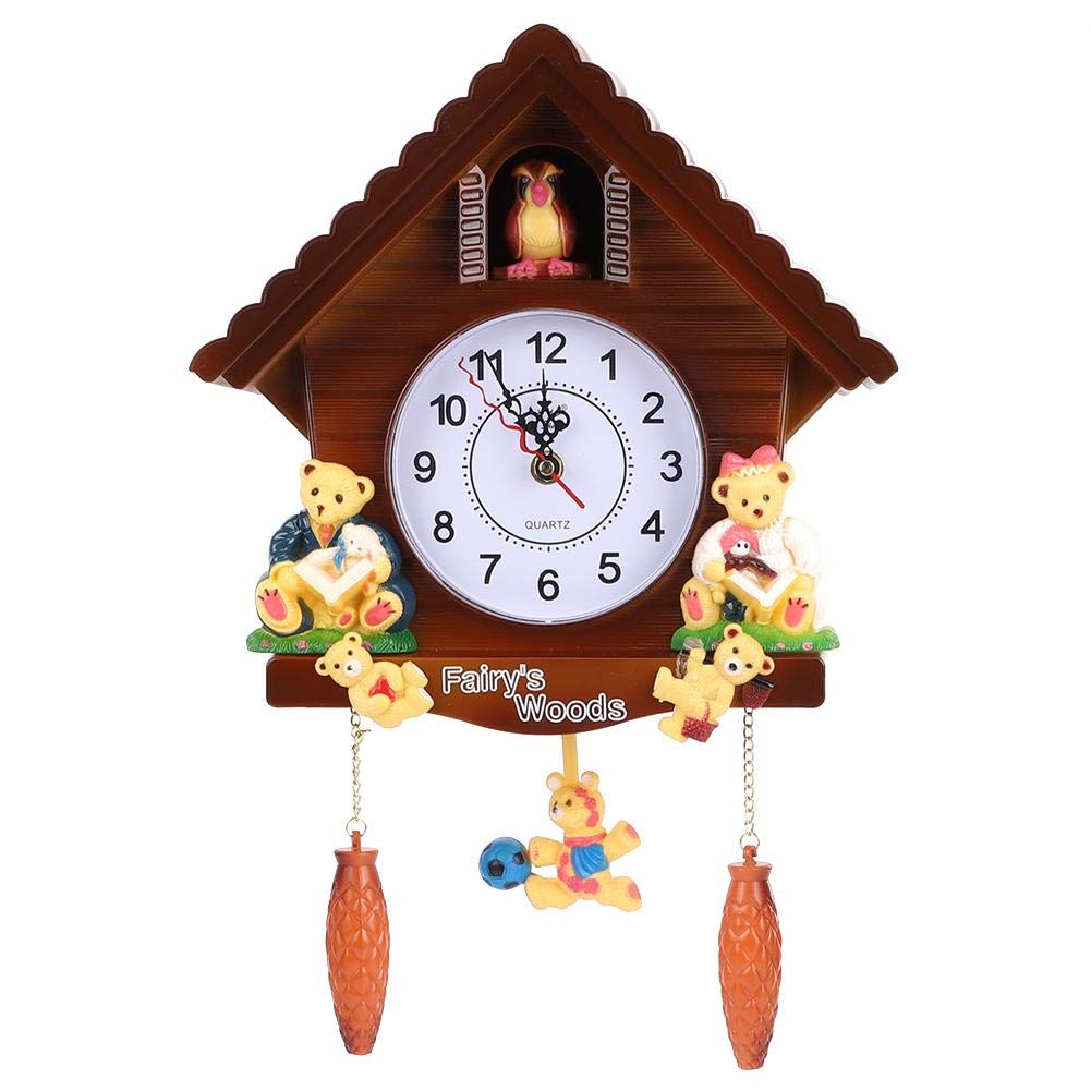 AUNMAS Plastic Wall Clock, 42cm / 16.54in Cuckoo Clock Tree House Wall Clock Handicraft Vintage Wooden Cuckoo Tree House Clock for Bedroom Living Room School Office Decoration