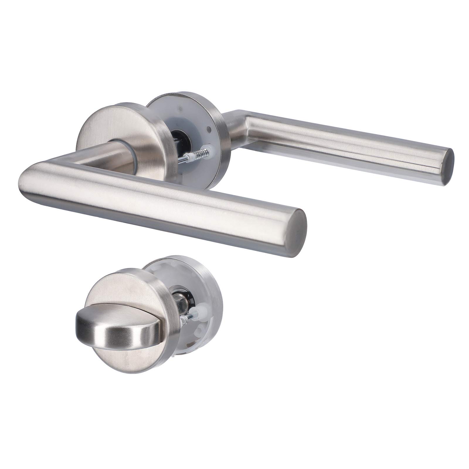 Alpertec Moscow Satin Stainless Steel Door Handle for WC/Bathroom Door, 2.05 cm, Silver