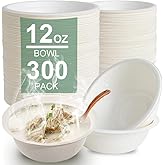 LNYBJS 300 Pack 12 OZ Disposable Paper Bowls Compostable Biodegradable Soup Bowls Made of Natural Bagasse, Heavy-duty Bowls for Milk Cereals, Snacks, Salads