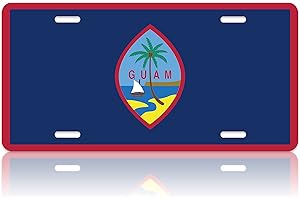 LOISTAVA Guam Flag Car Front License Plate Guam Country Flag Personalise License Plate Stainless Steel Car Plate Tag Funny Novelty Vanity Tag Decoration with Srew 4 Holes 12.2" x 6.2"